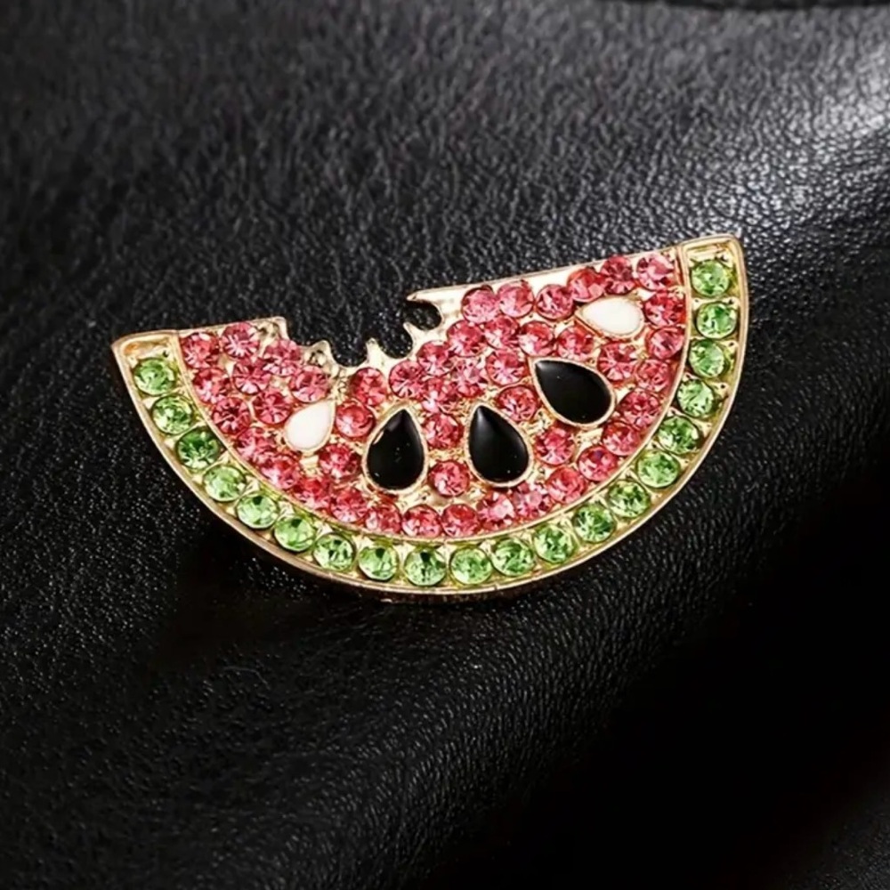 NWOT - Watermelon Slice Brooch with Pink and Green Crystals - Picture 3 of 6